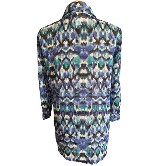 Ruby Rd. Petite Button-Up Tunic Top 10P Blue & Green Abstract Print 3/4 Sleeves - Picture 3 of 7